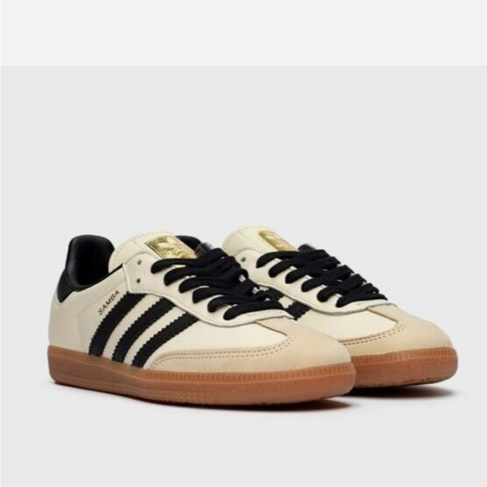 Adidas Cream and Black Sneakers with Signature Stripes